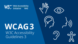 pictograph of a hand, eye, brain, mouth, ear, and body symbolizing disabilities addressed by the WCAG 2.1 which means web content accessibility guidelines issue 2.1