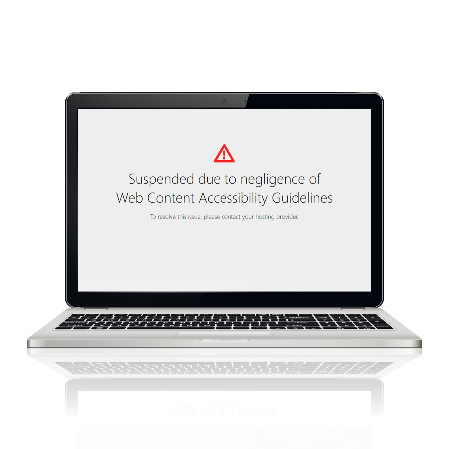 Screenshot of a webpage that displays the following notice to the owner of the website: "Suspended due to negligence of Web Content Accessibility Guidelines. To resolve this issue, please contact your hosting provider."